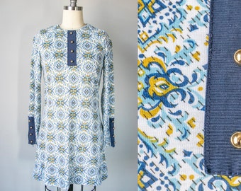 1960s Mini Dress Printed Mod Shift S