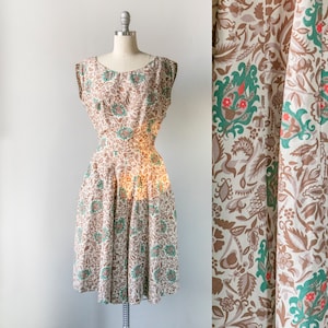 1950s Dress Cotton Floral Full Skirt XS