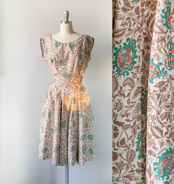 1950s Dress Cotton Floral Full Skirt XS - image 1