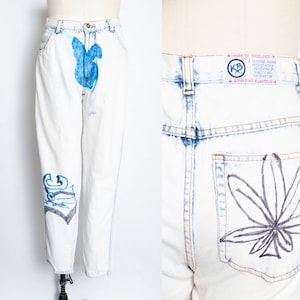 1990s JEANS Acid Wash Doodle Denim Slim-Fit 30&quot; x 31&quot;