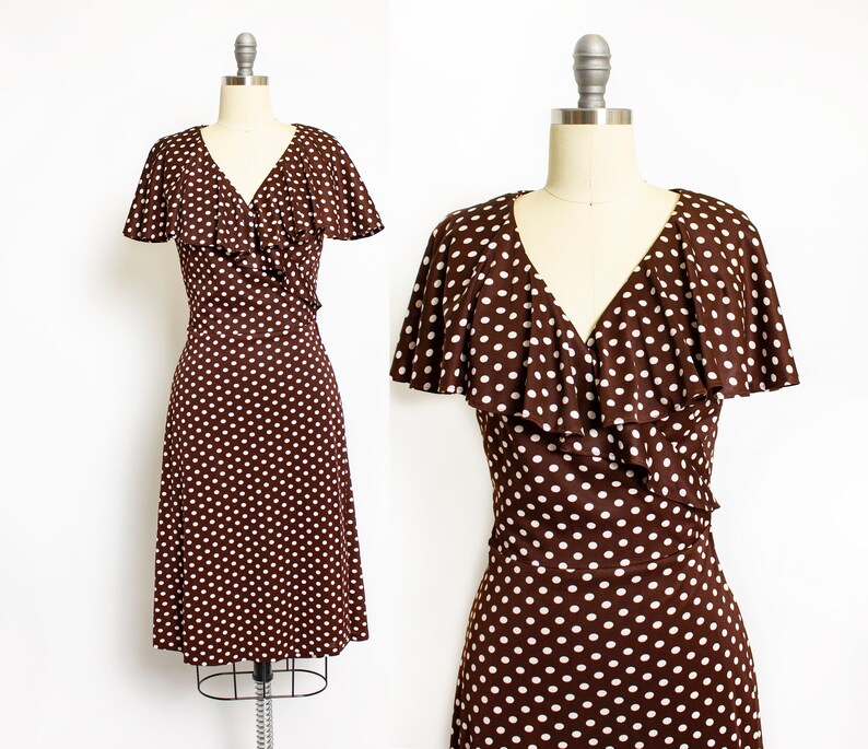 brown polka dot wrap dress