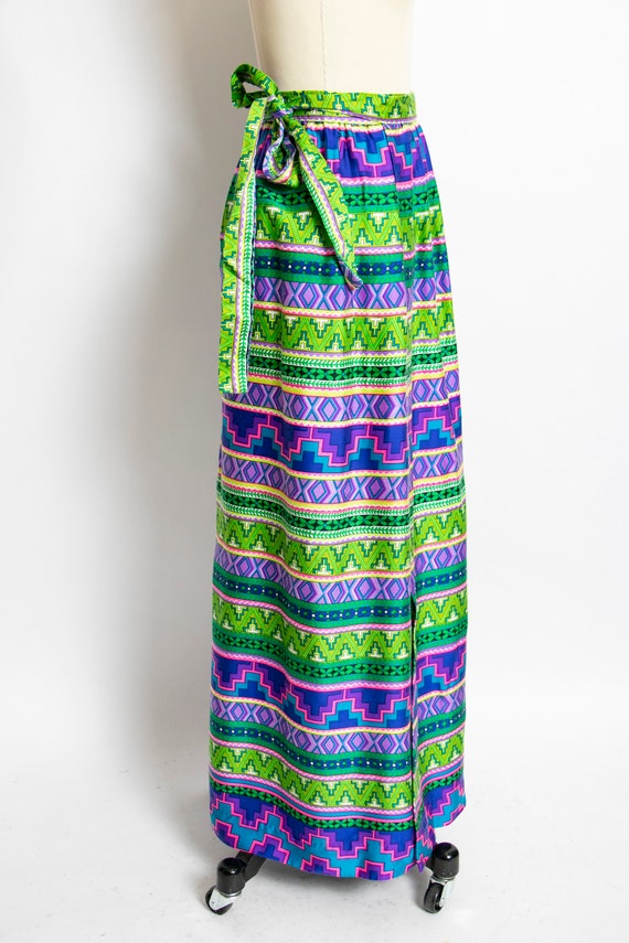 1970s Wrap Skirt Bright Geometric Print M - image 2