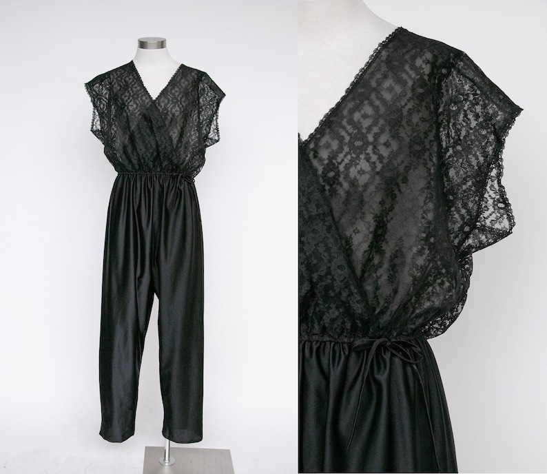 1980s Jumpsuit Lingerie Loungewear Sheer Lace Onesie image 1