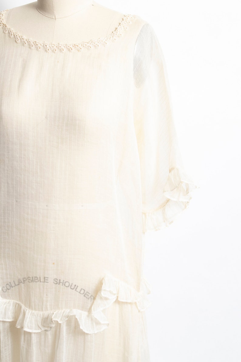 1920s Lawn Dress Sheer Cotton Ruffled Small