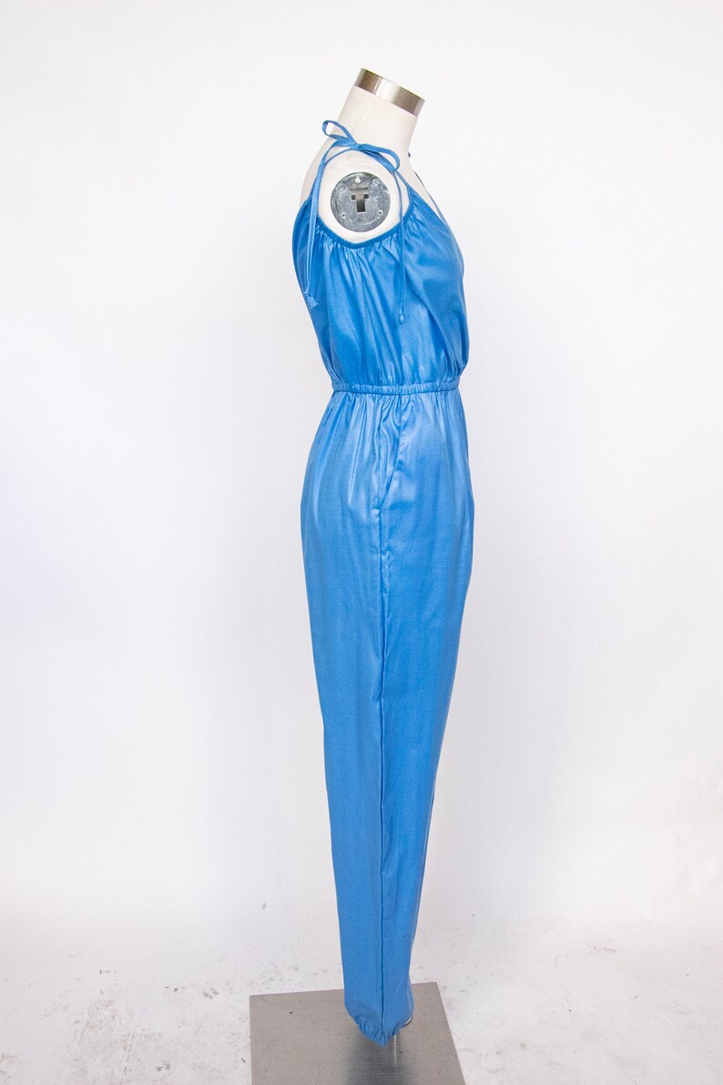 1980s Jumpsuit Blue Cotton Romper S/M image 3