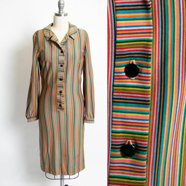 1970s Knit Lounge Dress Rainbow Striped XS