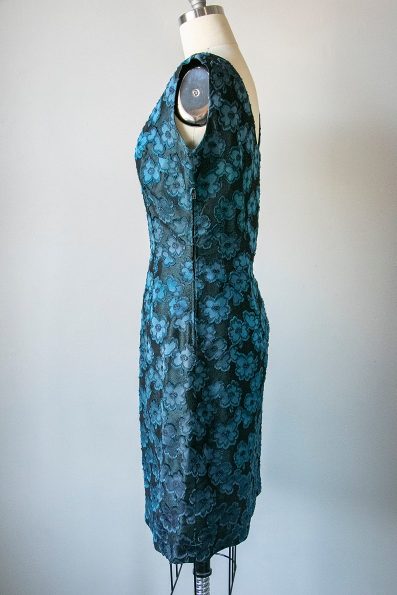 1950s Dress Metallic Blue Wiggle M image 3