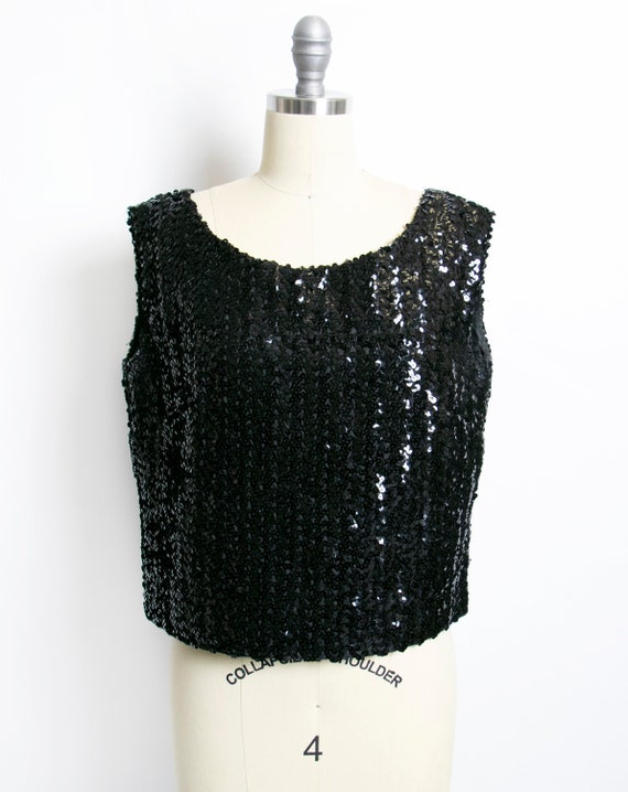 Blusa negra sin mangas con lentejuelas de los anos 60 L Etsy Mexico