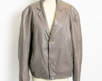 Chaqueta de cuero de los años 80, color topo, grande