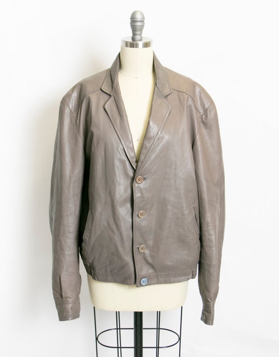 1980s Leather Jacket Taupe Large