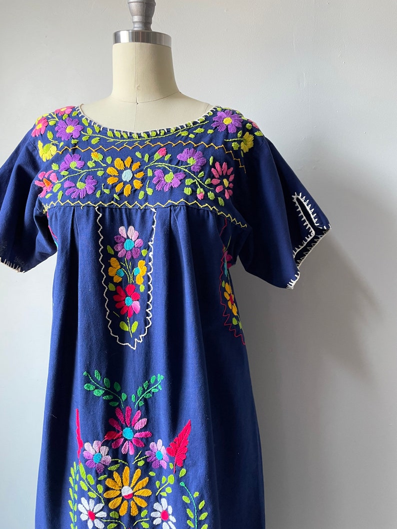 1970s Maxi Dress Mexican Embroidered Cotton S image 4