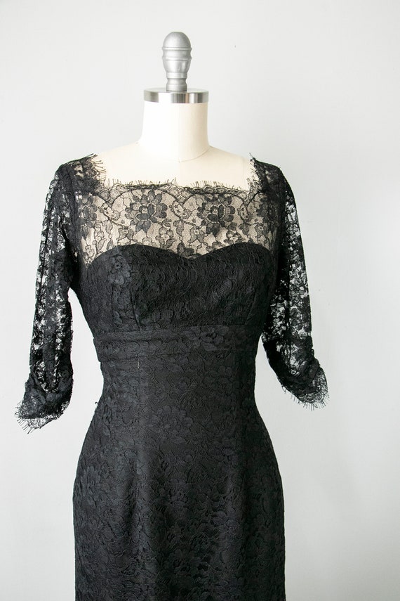 1950s Dress Black Illusion Chantilly Lace XS - image 4
