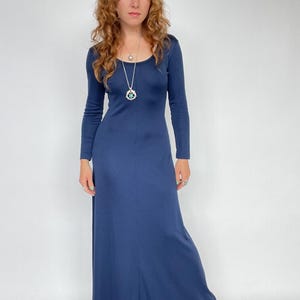 1970er Jahre Maxi Kleid Blau Strick Gr