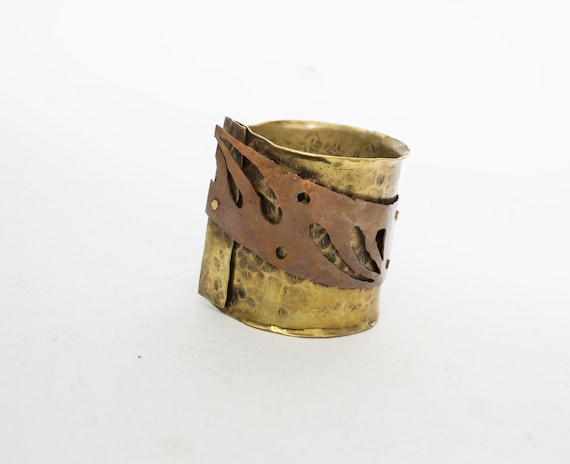 1980s Brutalist Bracelet Metal Cuff Copper Brass … - image 4