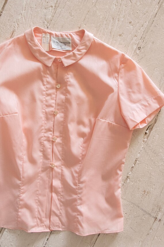 1960s Blouse Cotton Pink Short Sleeve Top S - image 2