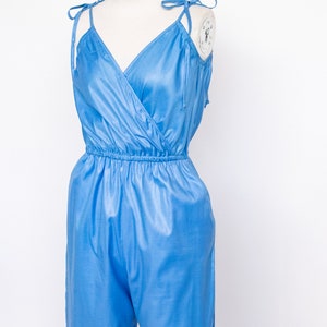 1980s Jumpsuit Blue Cotton Romper S/M image 5