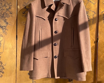 Abrigo de lana Pendleton de los años 70, chaqueta marrón estilo western para hombre, talla 42