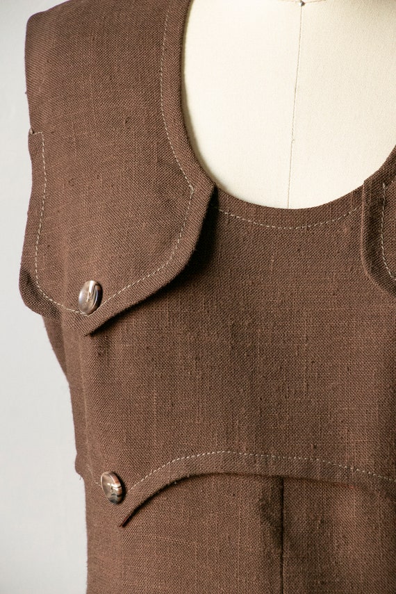 1960s Dress Brown Linen Shift S - image 9