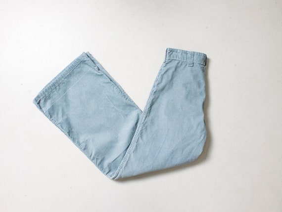 Vintage 1970s Bell Bottom Cords Blue Corduroy High