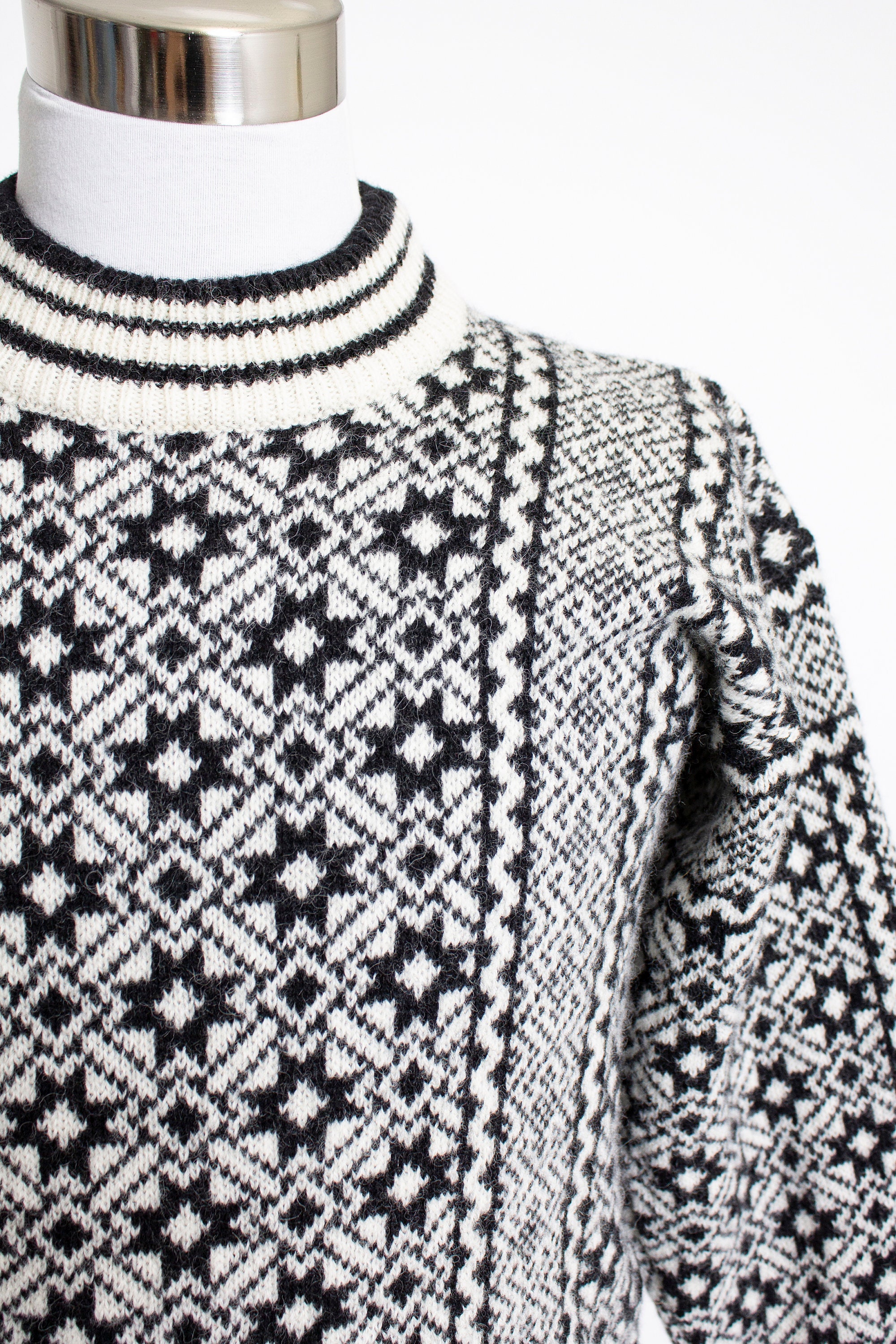 Vintage 1980s Norwegian Sweater Wool Knit Black White Pullover | Etsy