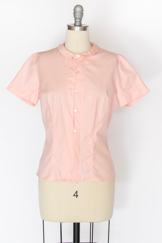 1960s Blouse Cotton Pink Short Sleeve Top S - image 1