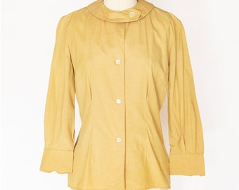 1960s Blouse Yellow Button Down Top M