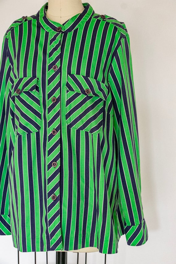 1970s Blouse Striped Cotton Top XL - image 2