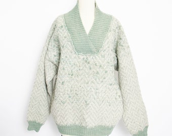 1970s Wool Sweater Sage Green Oversized Knit L