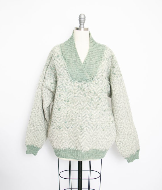 1970s Wool Sweater Sage Green Oversized Knit L