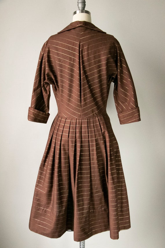 1950s Dress Striped Cotton Full Skirt Shirtwaist M - image 2