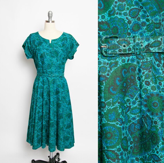 1950s Dress Full Skirt Cotton Paisley Medium
