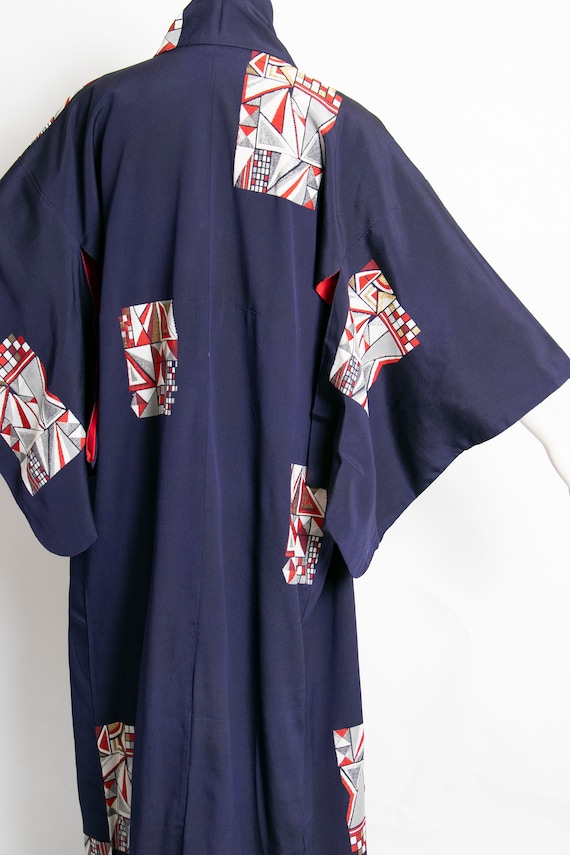 1970s Kimono Japanese Robe Embroidered Blue Rayon - image 5