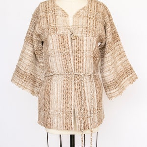 1970s Wool Jacket Hand Woven Cardigan S
