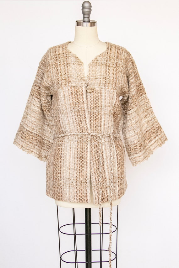 1970s Wool Jacket Hand Woven Cardigan S - image 1