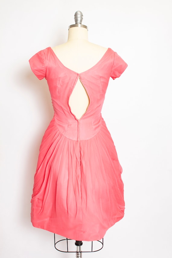 1950s Dress Pink Chiffon Ruched XS - image 2