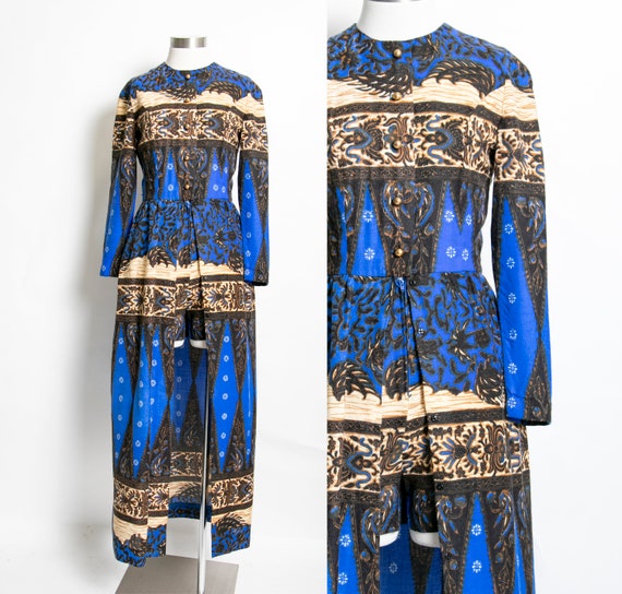 Vintage 1970s Dress Shorts Romper Printed Maxi S