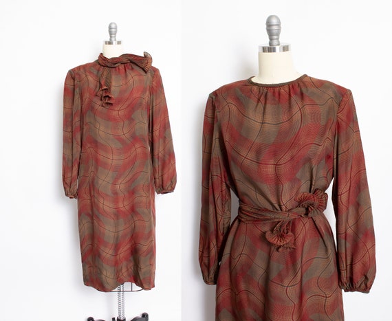 Vintage 1980s Dress Graphic Wavy Print Sheath 80s