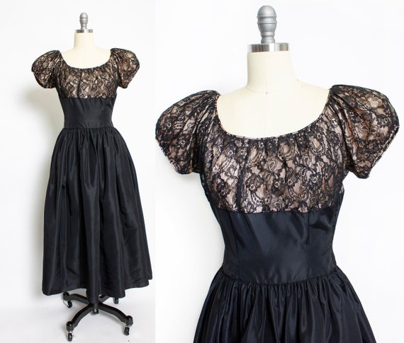 1940s Dress Black Lace Full Skirt Gown S - image 1