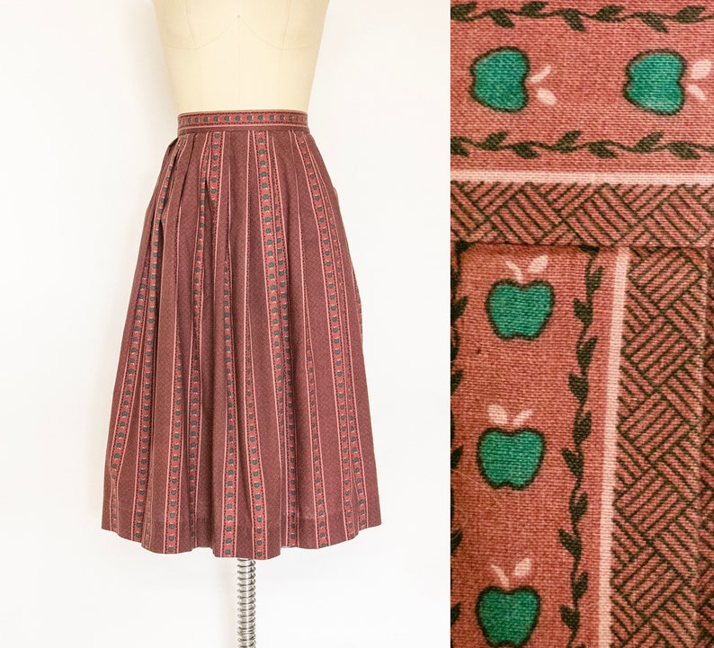 1950s Full Skirt Cotton Novelty Print M image 1