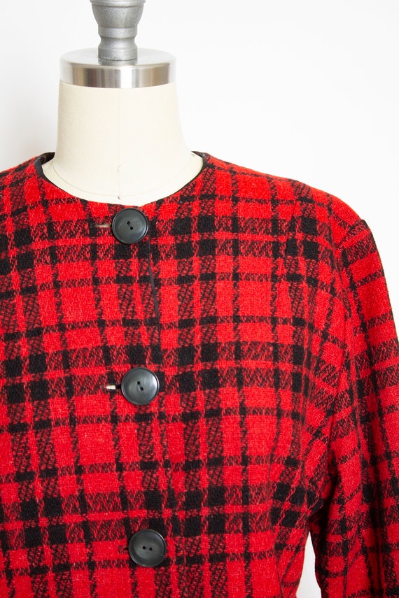 1960s Cropped Jacket Red Plaid Wool M - image 4