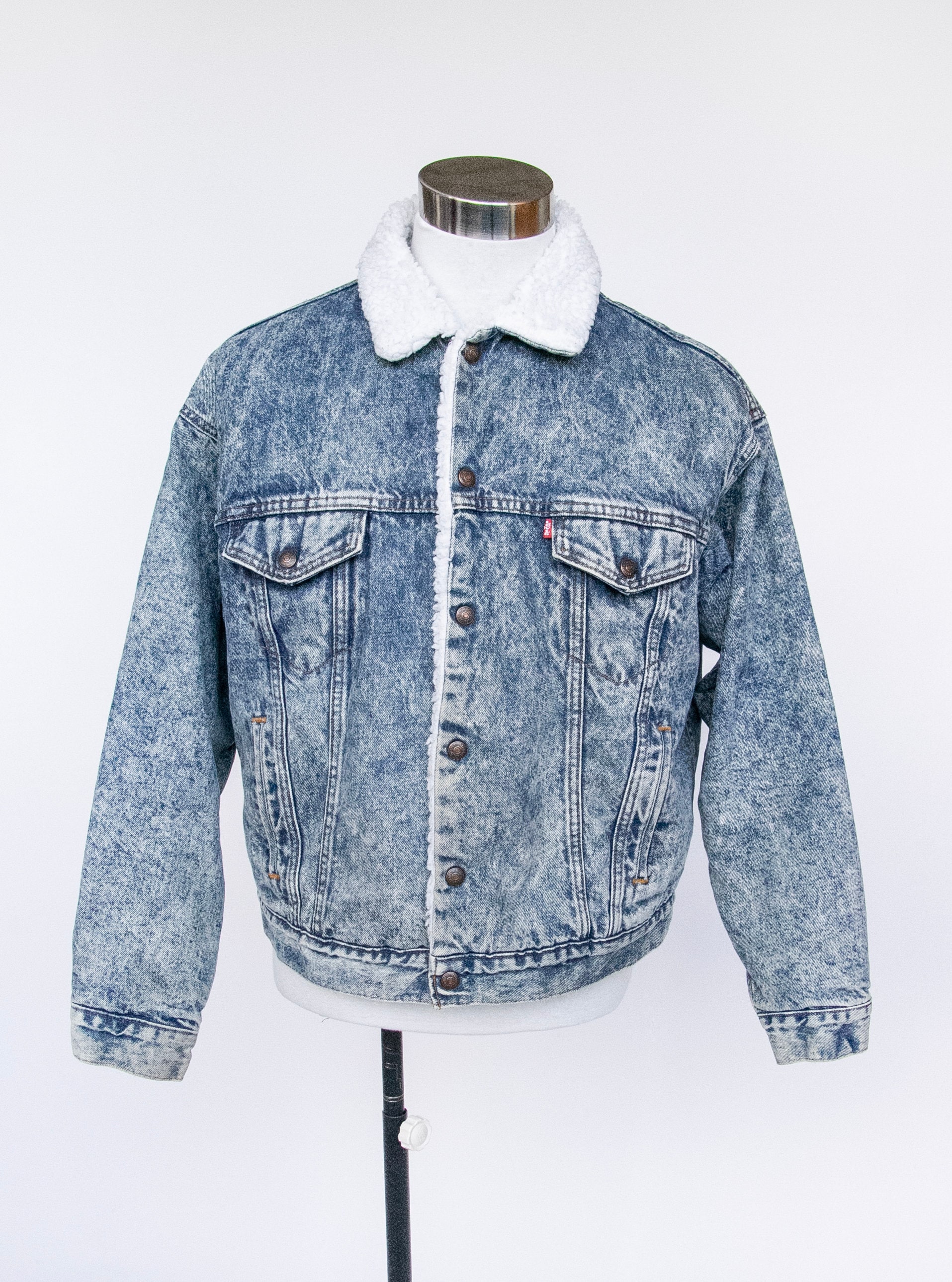 1980s Levi's Denim Sherpa Jacket Fleece L/XL - Etsy