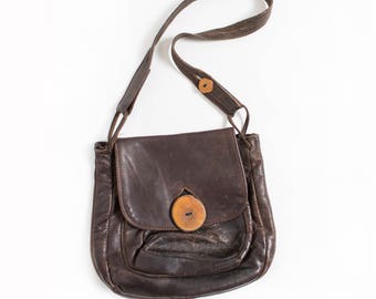 1970s Boho Purse Brown Leather Artisan Bag