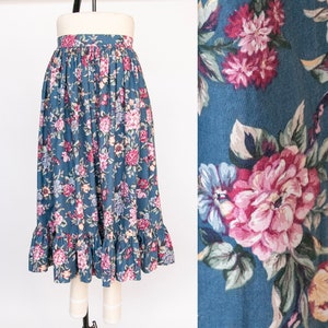 1980s Full Skirt Floral Cotton Ruffled S