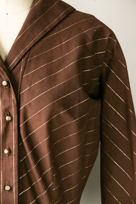 1950s Dress Striped Cotton Full Skirt Shirtwaist M - image 7