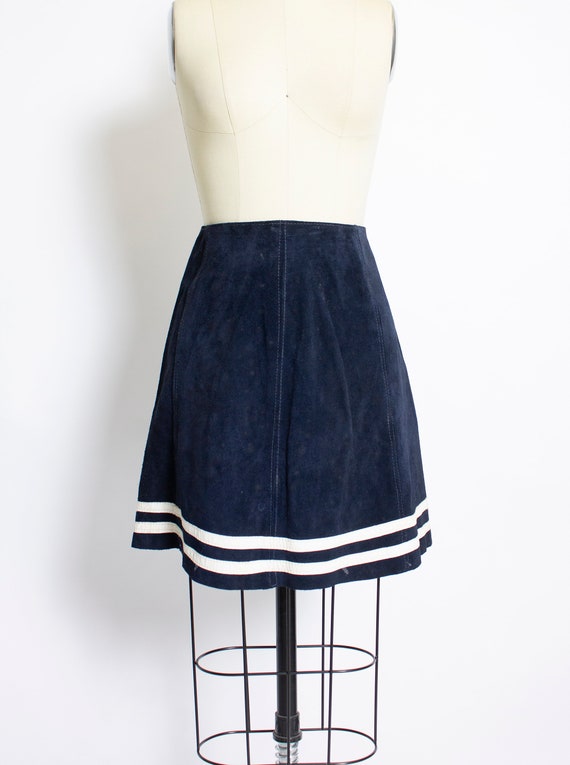 1960s Skirt Blue Suede Striped Leather Mod Mini 60