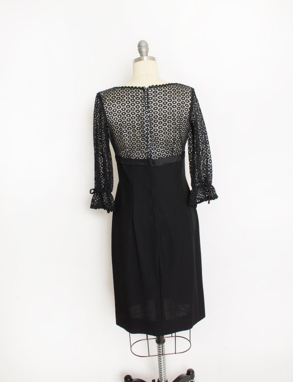 1960s Dress Black Lace Empire Waist Cocktail S - image 2