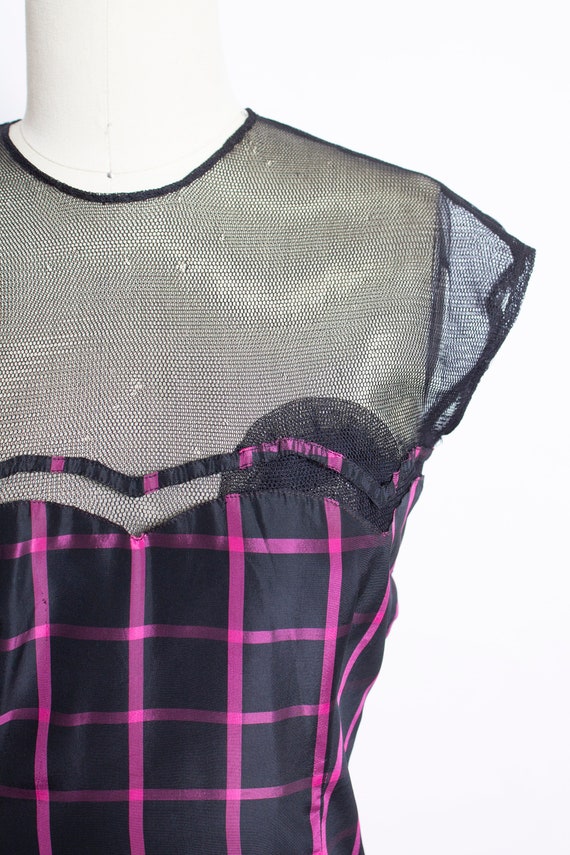 1940s Dress Black Pink Taffeta Illusion Gown S - image 8