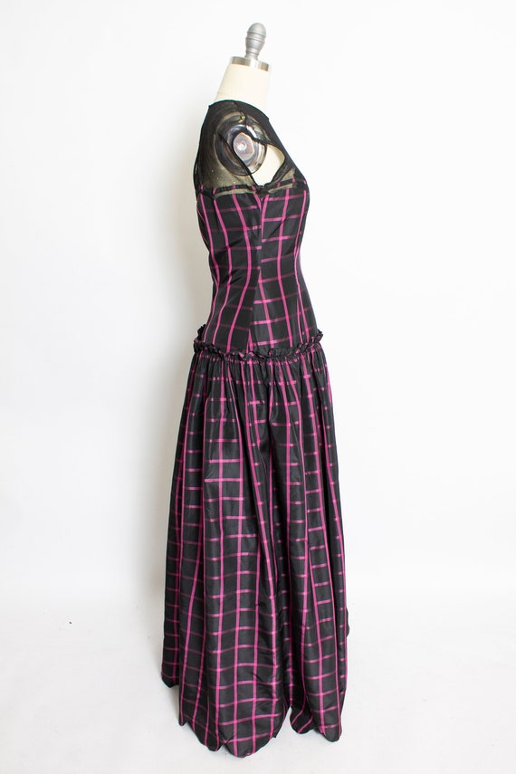 1940s Dress Black Pink Taffeta Illusion Gown S - image 2