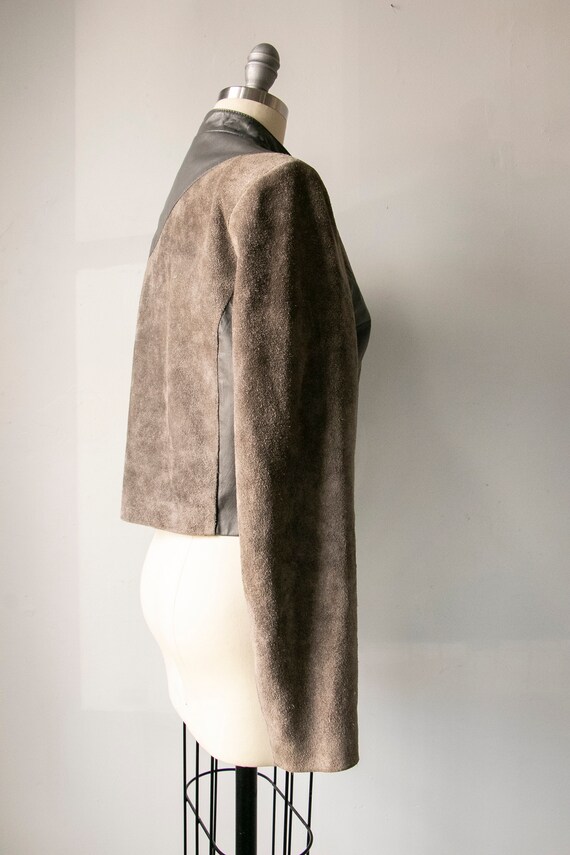 1980s Suede Leather Jacket Cropped Grey S - image 3