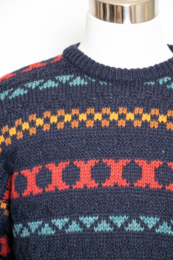 1900s Wool Sweater Men's Striped Knit Crewneck L - image 5